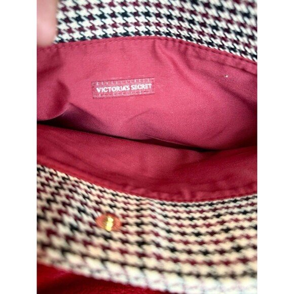 Victoria’s Secret Houndstooth Top Handle Handbag Small Brown Ivory Fabric Purse - Picture 5 of 9